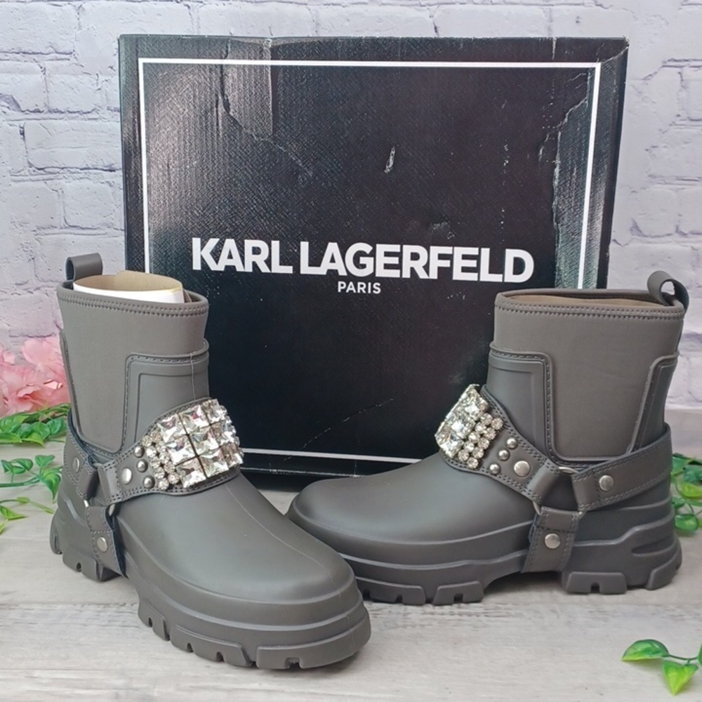 Karl Lagerfeld Paris Rylie Crystal Lug Sole Biker Boots~ NIB